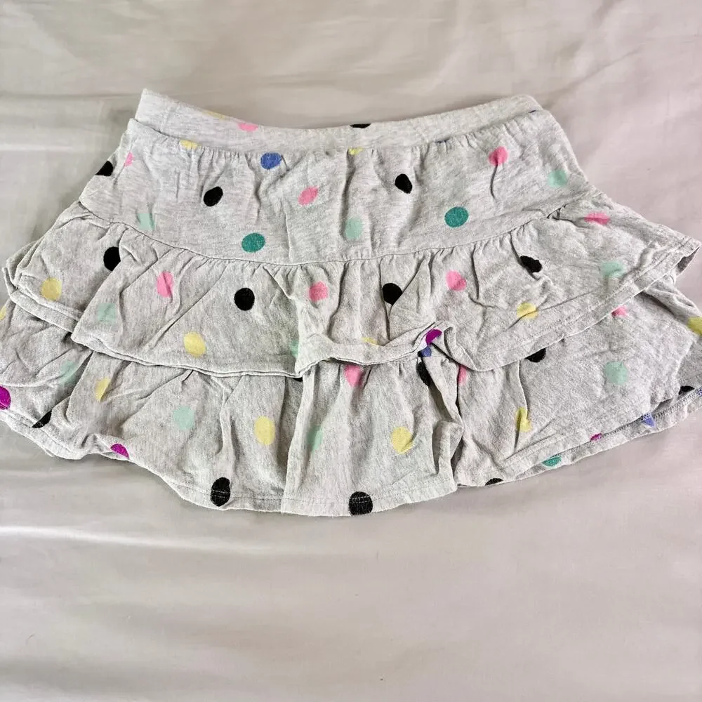 Y2K Girls Grey Polka Dot Mini Skirt Large 10 12